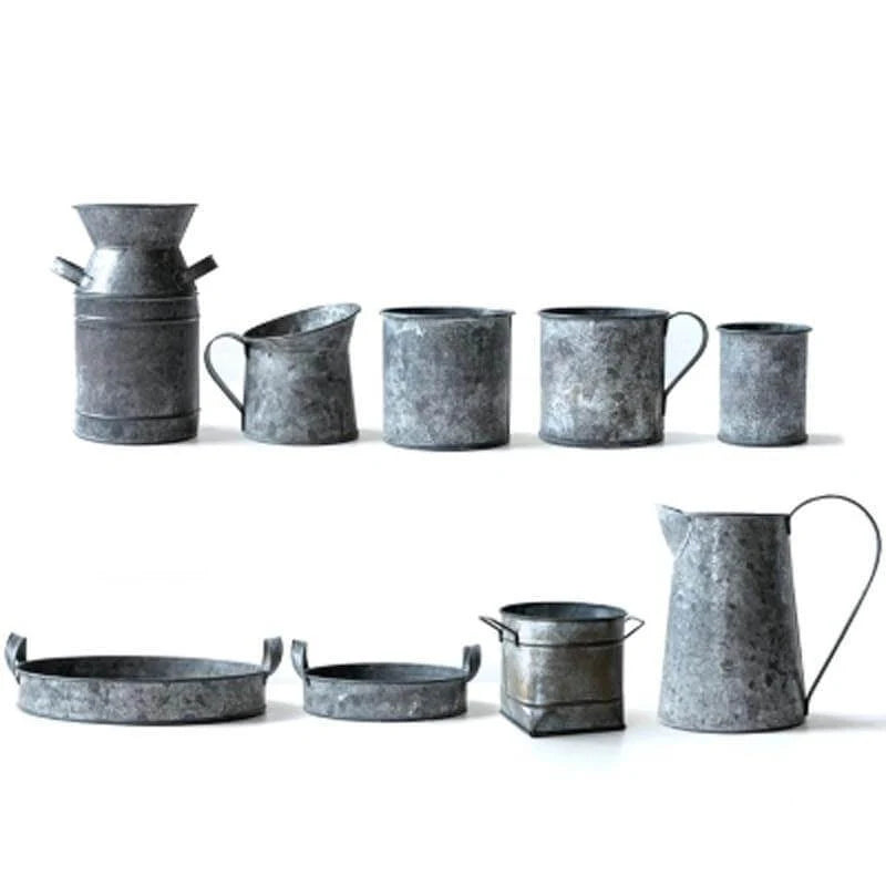 Serving Set Galvanized Zinc European Style For Storage & Decor