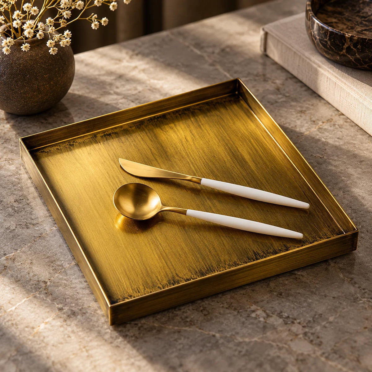 Serving Tray Gold-Tone Metal Decorative Tabletop Organizer