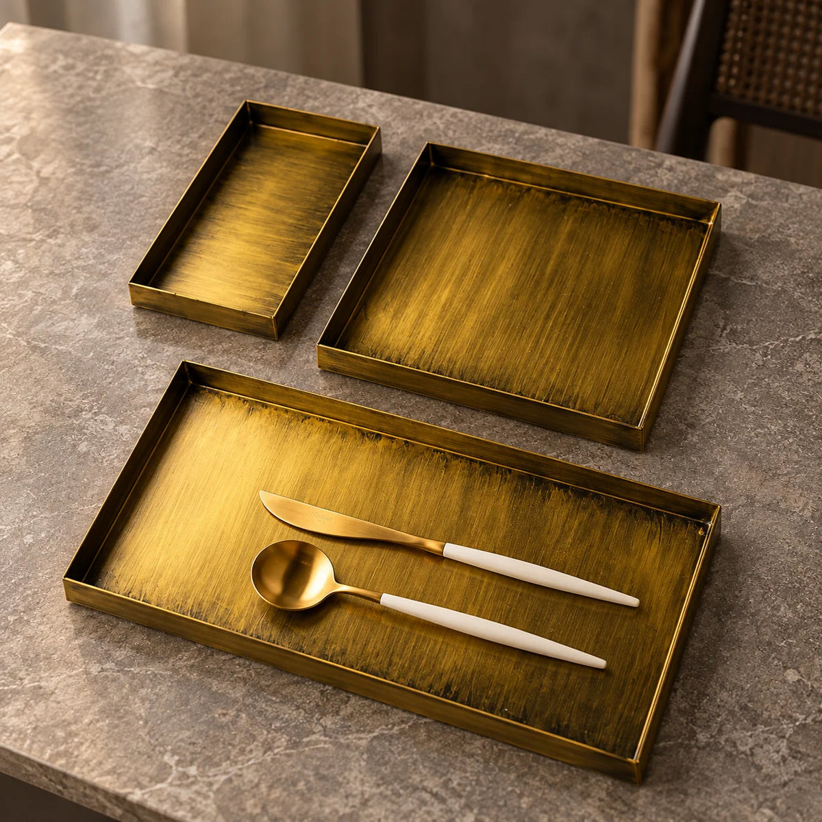 Serving Tray Gold-Tone Metal Decorative Tabletop Organizer
