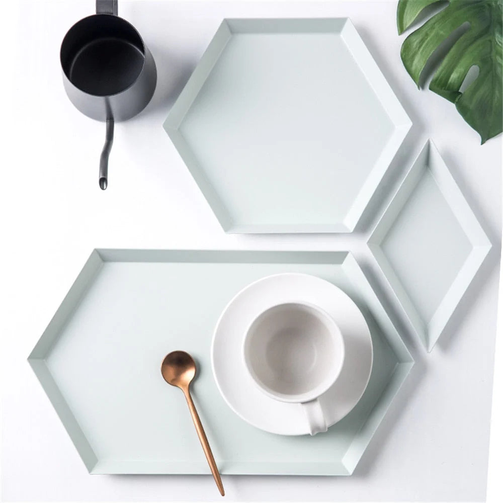 Serving Tray Metal Geometric Design Sturdy Construction