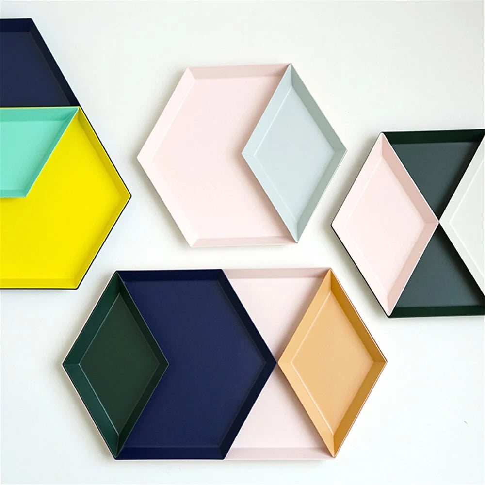 Serving Tray Metal Geometric Design Sturdy Construction