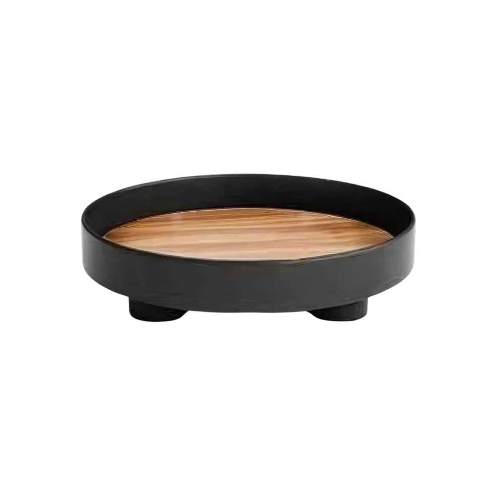 Serving Tray Round Oak Veneer Water-Resistant 12-Inch