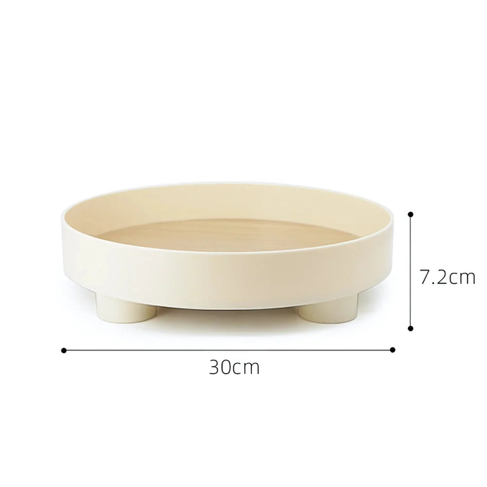 Serving Tray Round Oak Veneer Water-Resistant 12-Inch