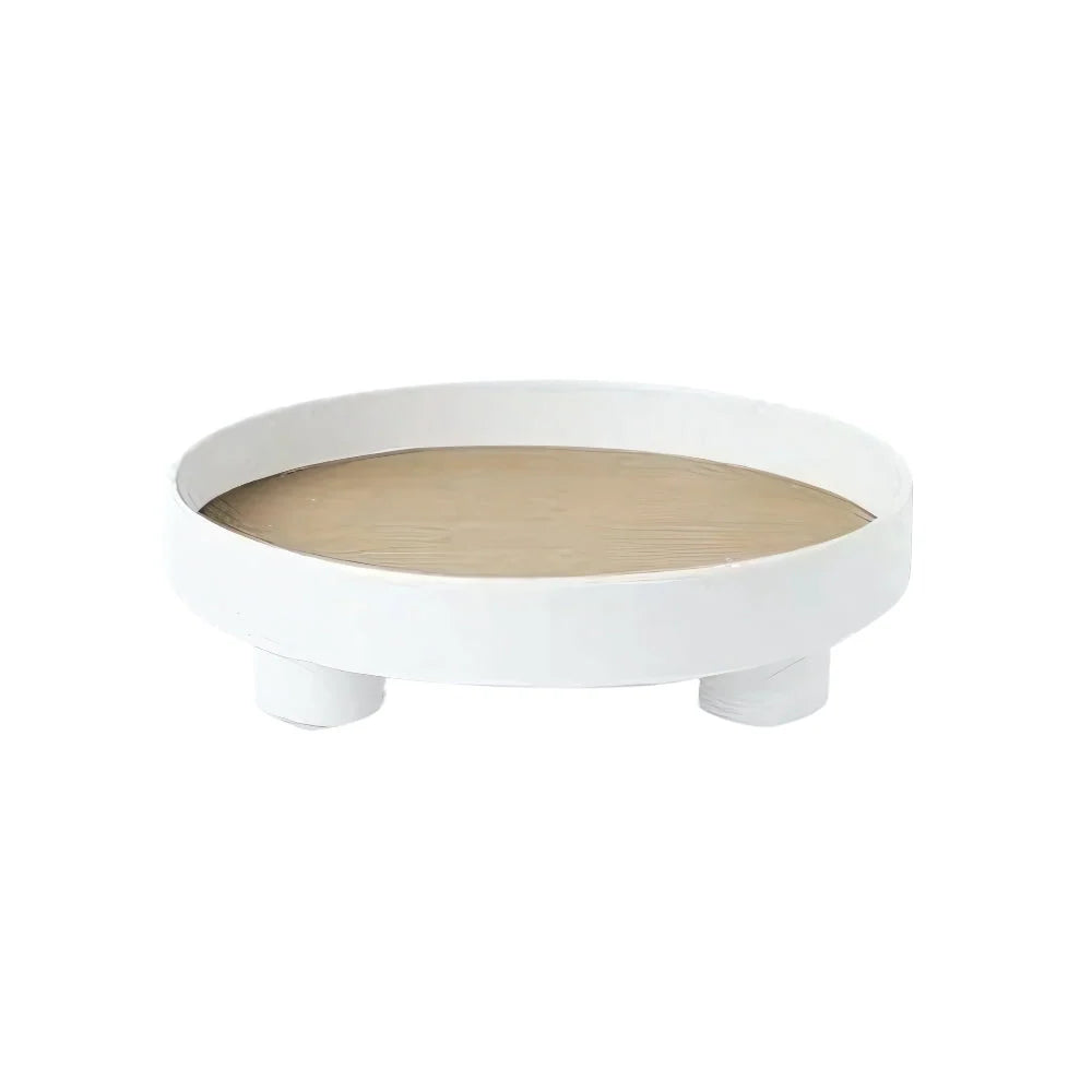 Serving Tray Round Oak Veneer Water-Resistant 12-Inch