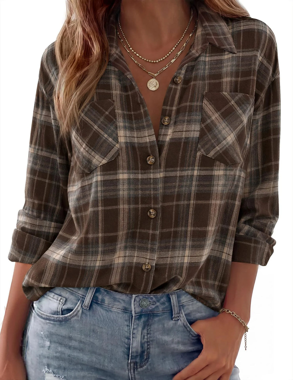 Shacket Soft Flannel Oversized Plaid Chest Pockets