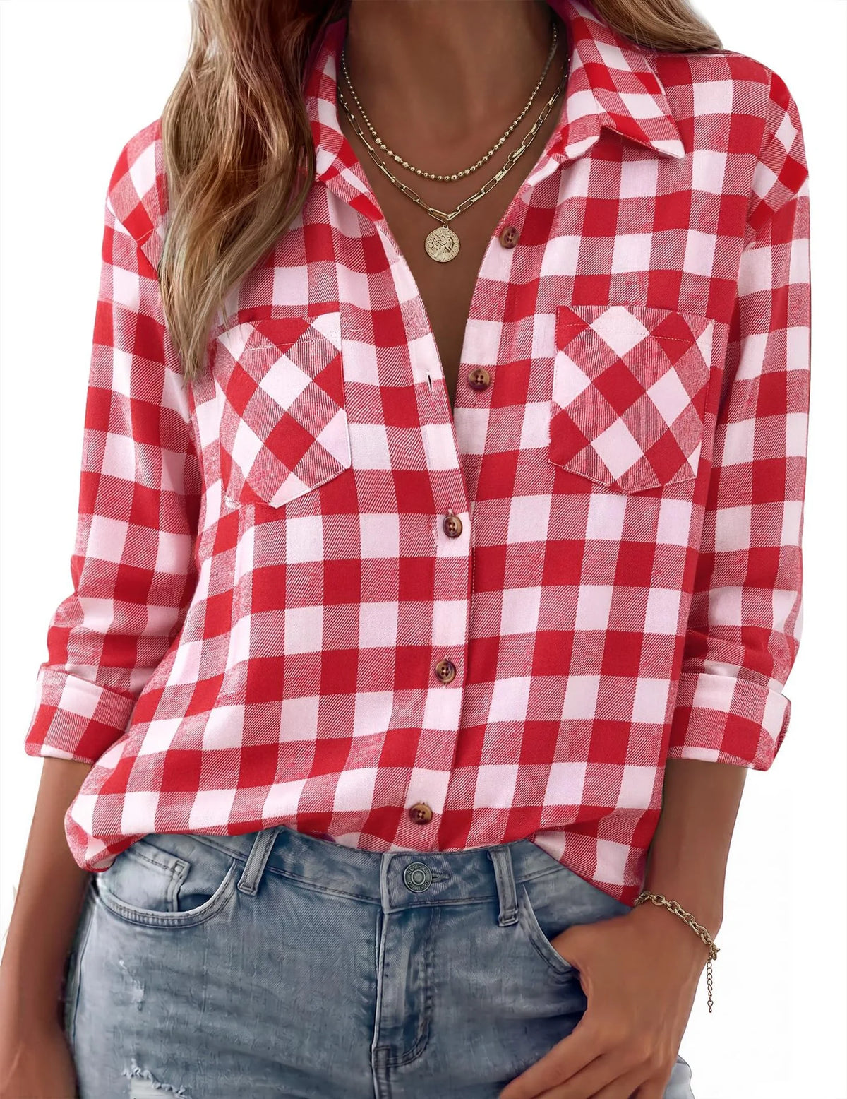 Shacket Soft Flannel Oversized Plaid Chest Pockets