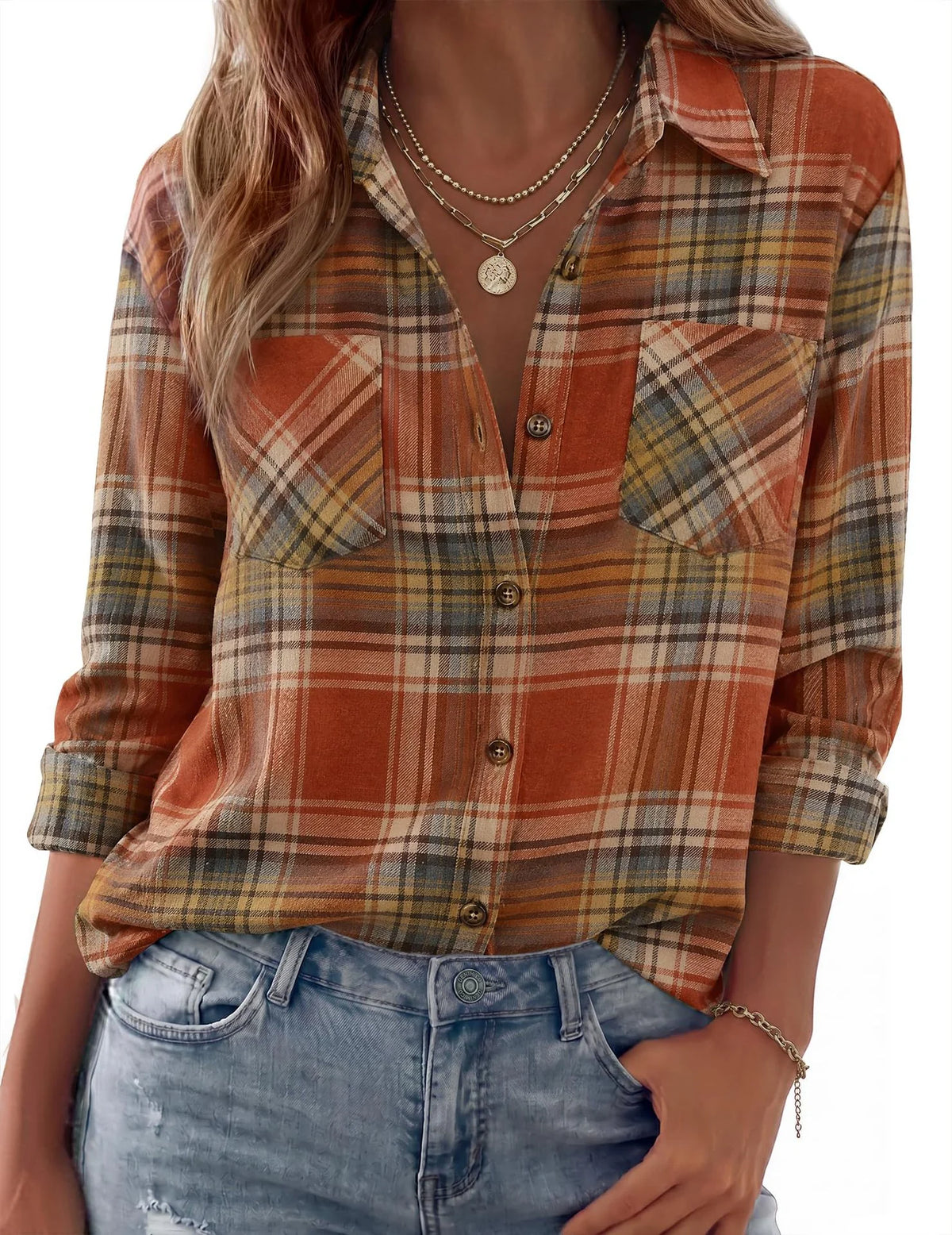 Shacket Soft Flannel Oversized Plaid Chest Pockets