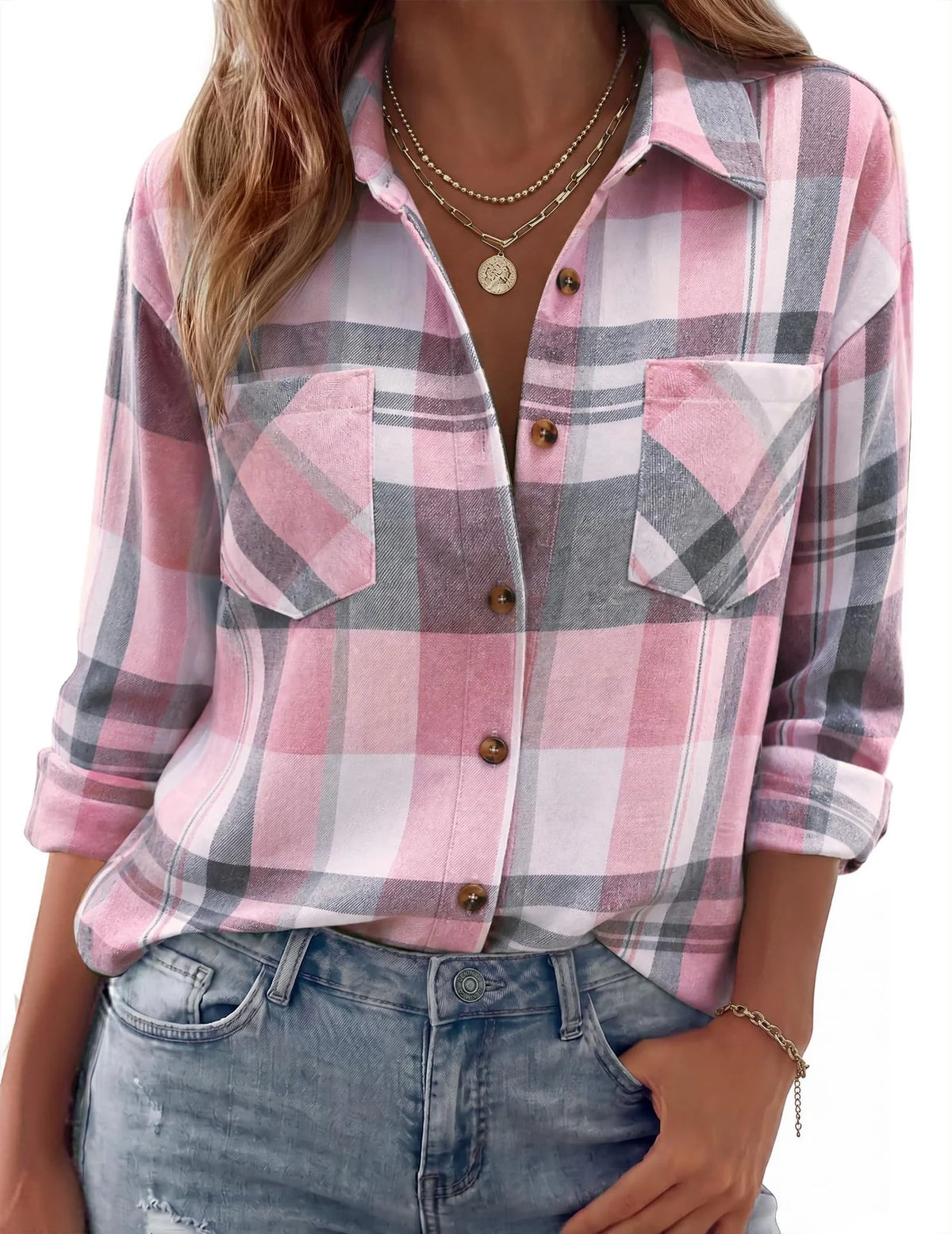 Shacket Soft Flannel Oversized Plaid Chest Pockets