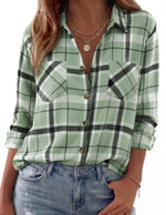 Shacket Soft Flannel Oversized Plaid Chest Pockets