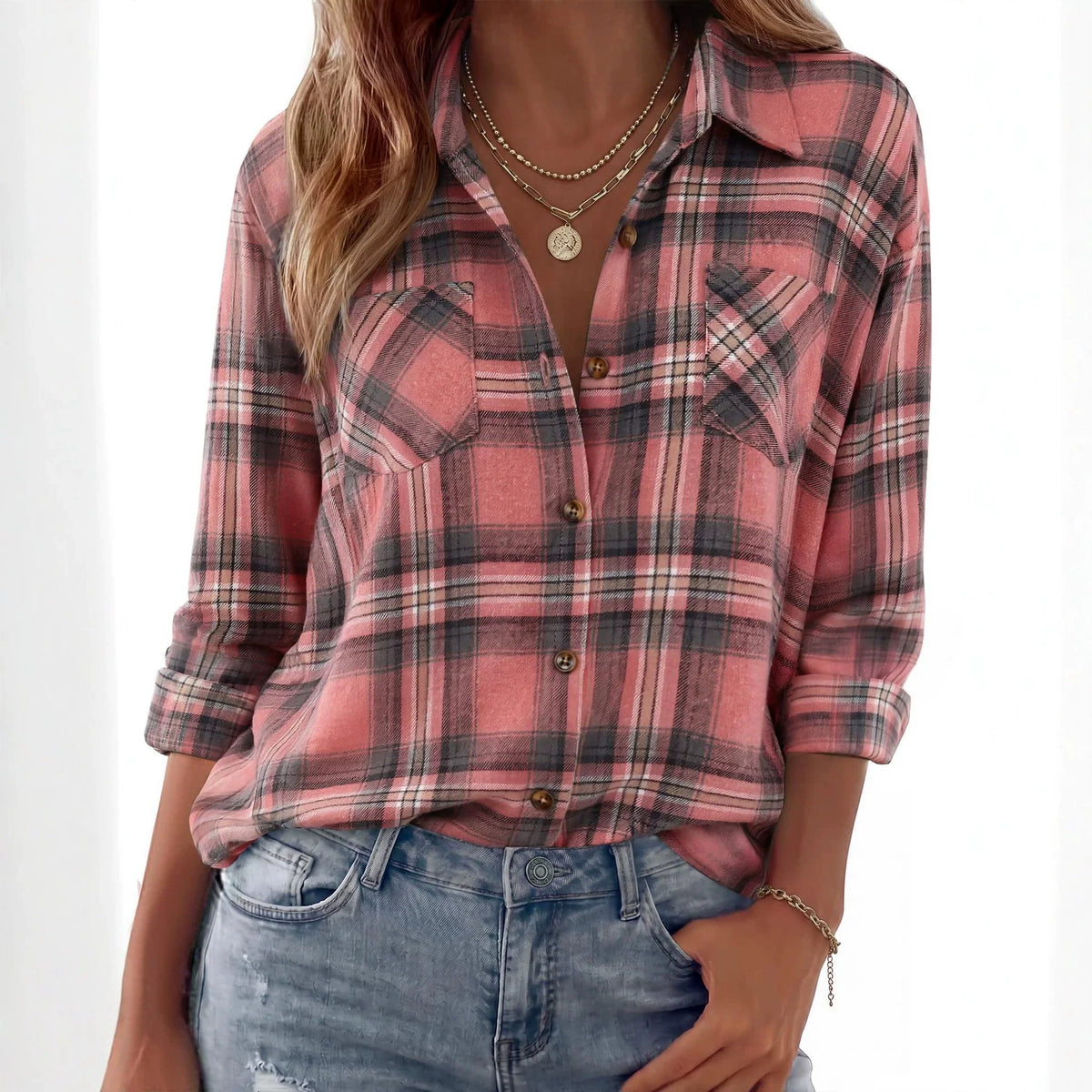 Shacket Soft Flannel Oversized Plaid Chest Pockets