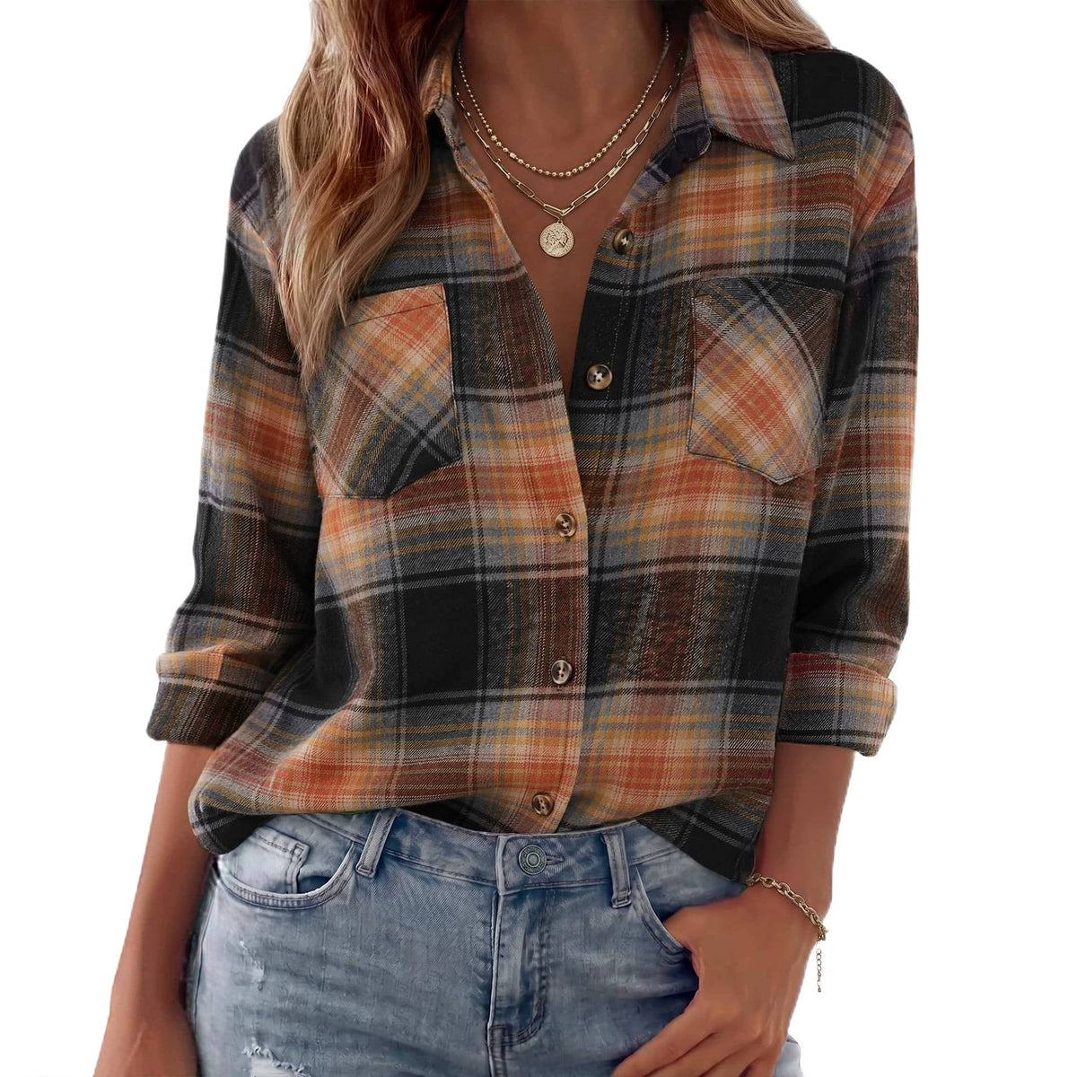 Shacket Soft Flannel Oversized Plaid Chest Pockets
