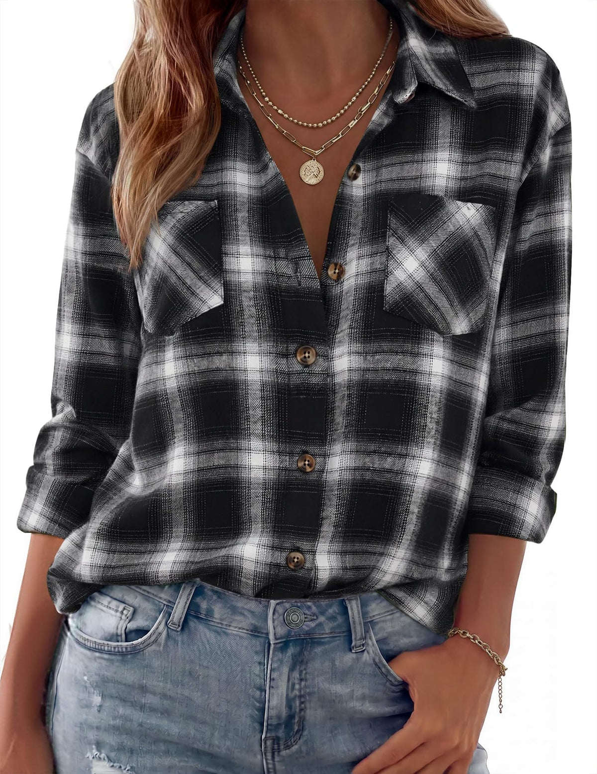 Shacket Soft Flannel Oversized Plaid Chest Pockets