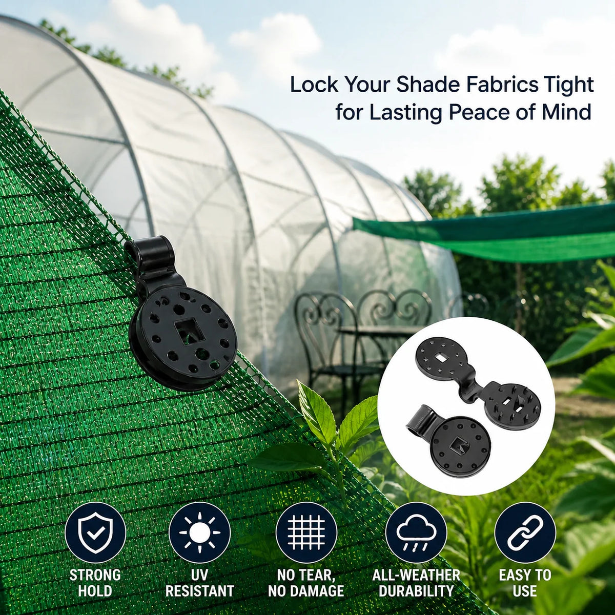 Shade Cloth Clips UV-Resistant Locking Grip