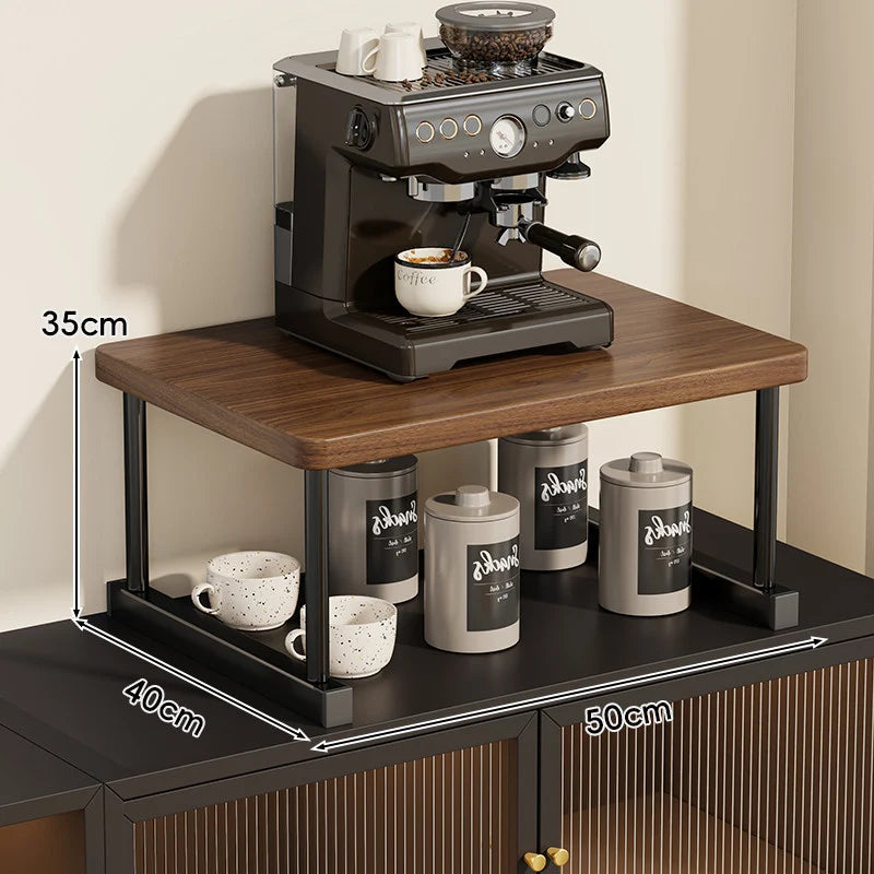 Shelf Riser Two-Tier Walnut Finish Steel Frame