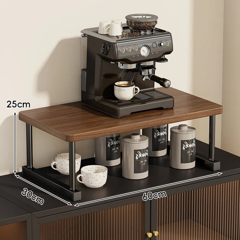 Shelf Riser Two-Tier Walnut Finish Steel Frame