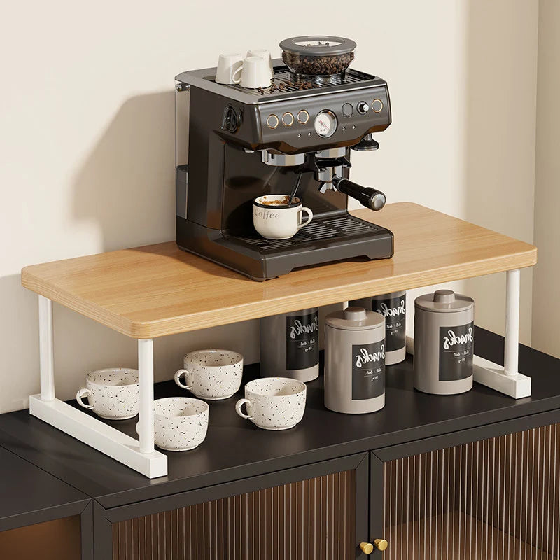 Shelf Riser Two-Tier Walnut Finish Steel Frame