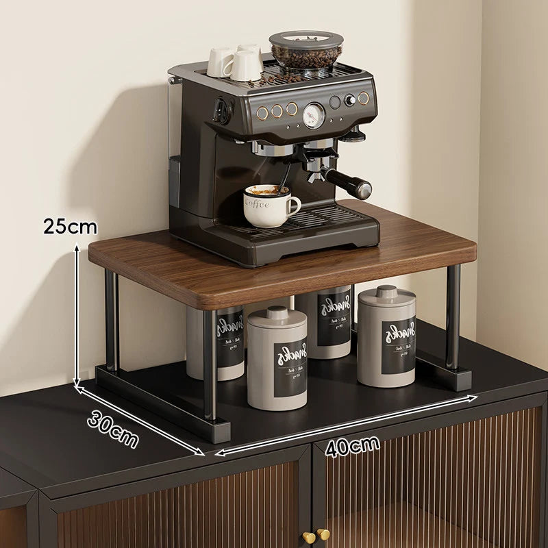 Shelf Riser Two-Tier Walnut Finish Steel Frame