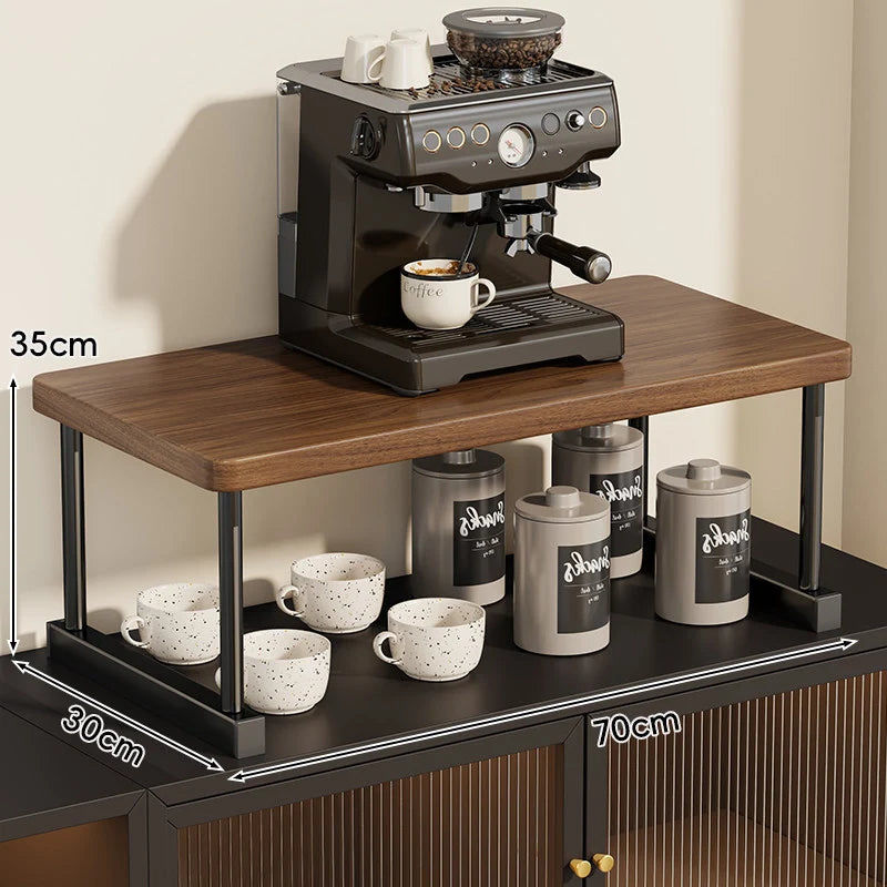 Shelf Riser Two-Tier Walnut Finish Steel Frame