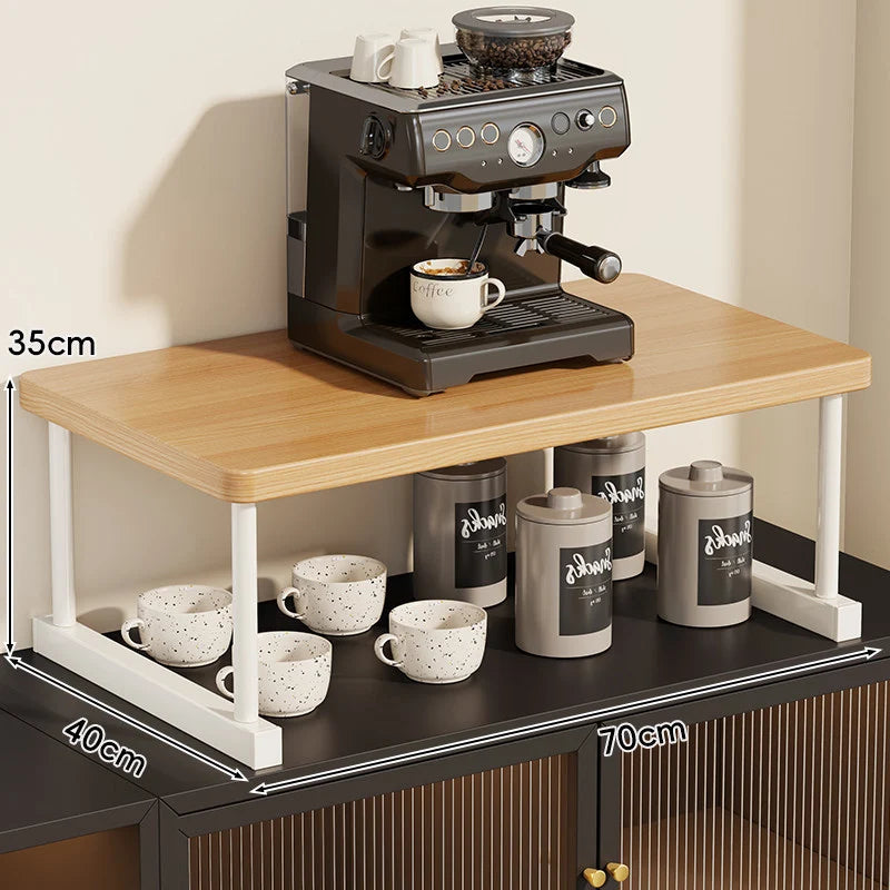 Shelf Riser Two-Tier Walnut Finish Steel Frame