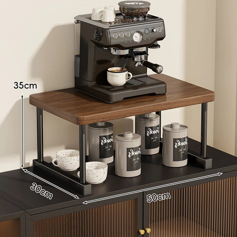 Shelf Riser Two-Tier Walnut Finish Steel Frame
