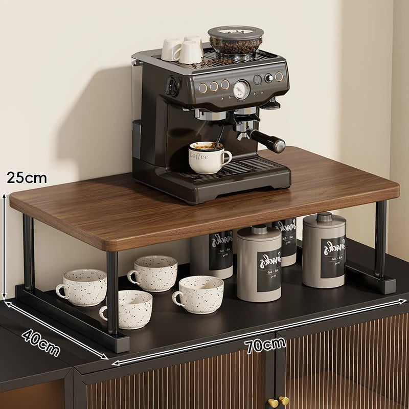 Shelf Riser Two-Tier Walnut Finish Steel Frame