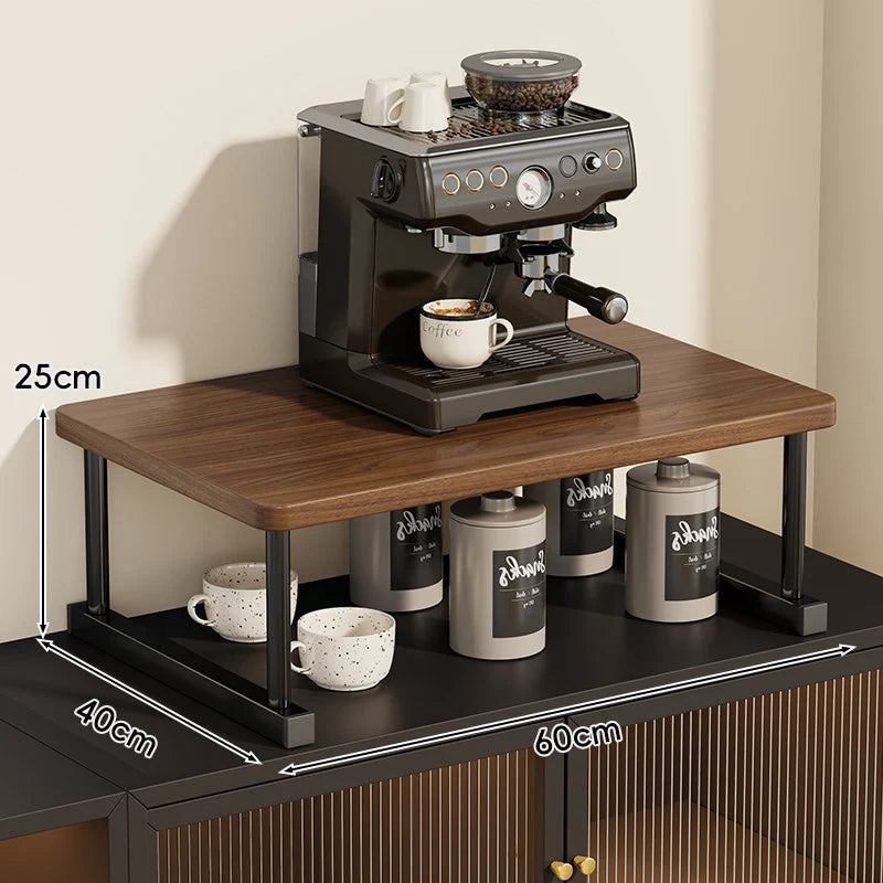Shelf Riser Two-Tier Walnut Finish Steel Frame