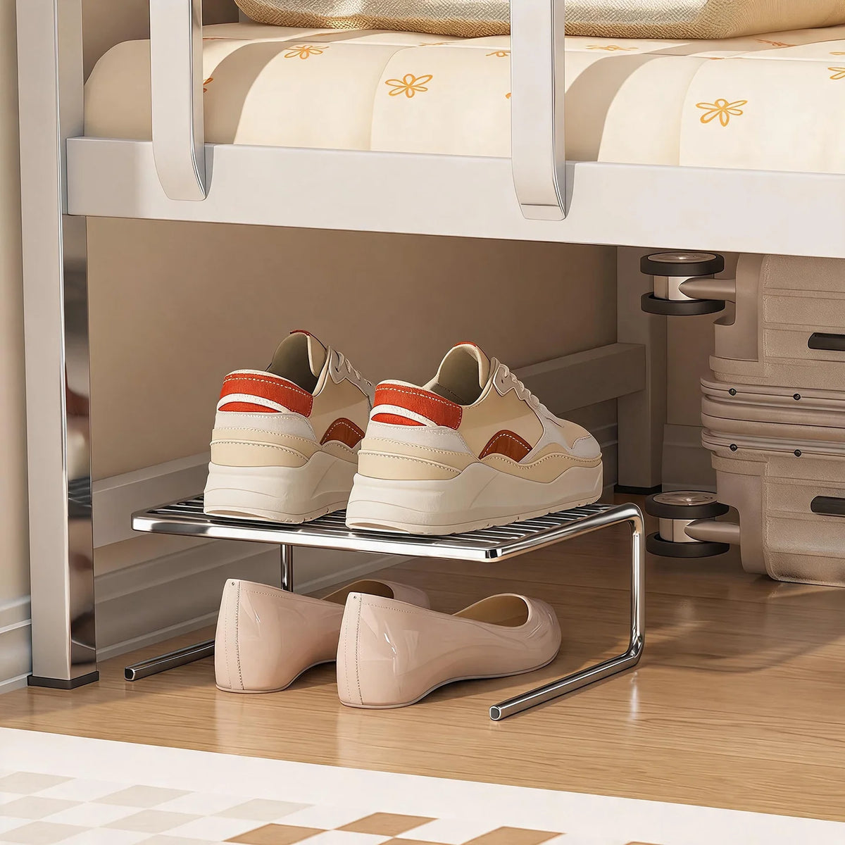 Shoe Organizer Rack Two-Tier Powder-Coated Steel Space-Saving