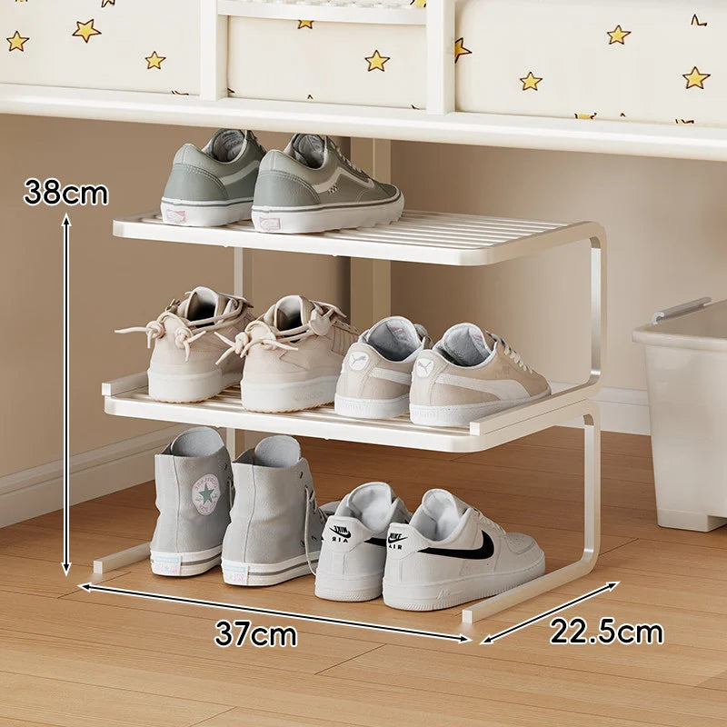 Shoe Organizer Rack Two-Tier Powder-Coated Steel Space-Saving