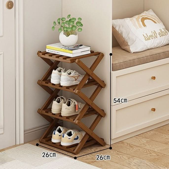Shoe Rack Bamboo Foldable Tiered Storage No Assembly Required