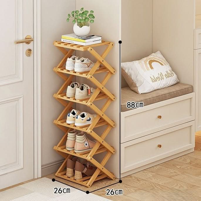 Shoe Rack Bamboo Foldable Tiered Storage No Assembly Required