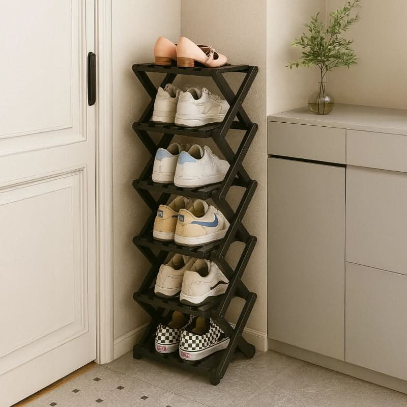 Shoe Rack Bamboo Foldable Tiered Storage No Assembly Required