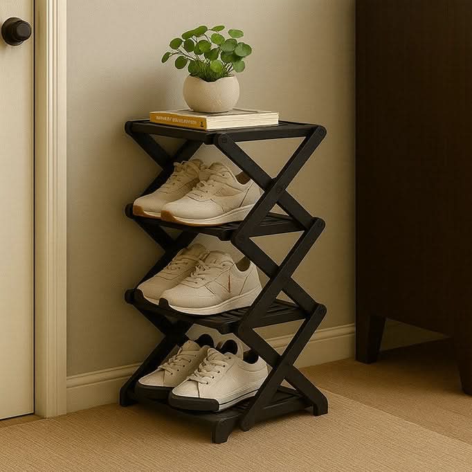 Shoe Rack Bamboo Foldable Tiered Storage No Assembly Required