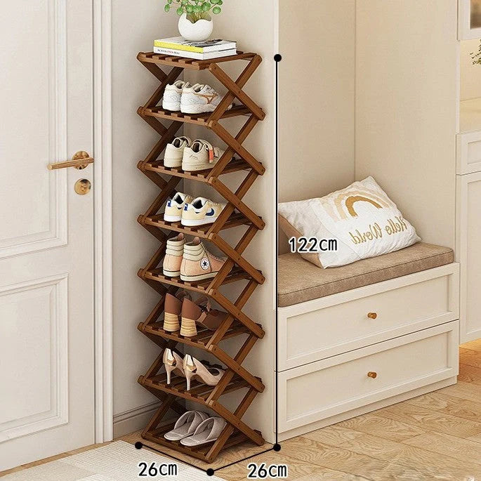 Shoe Rack Bamboo Foldable Tiered Storage No Assembly Required