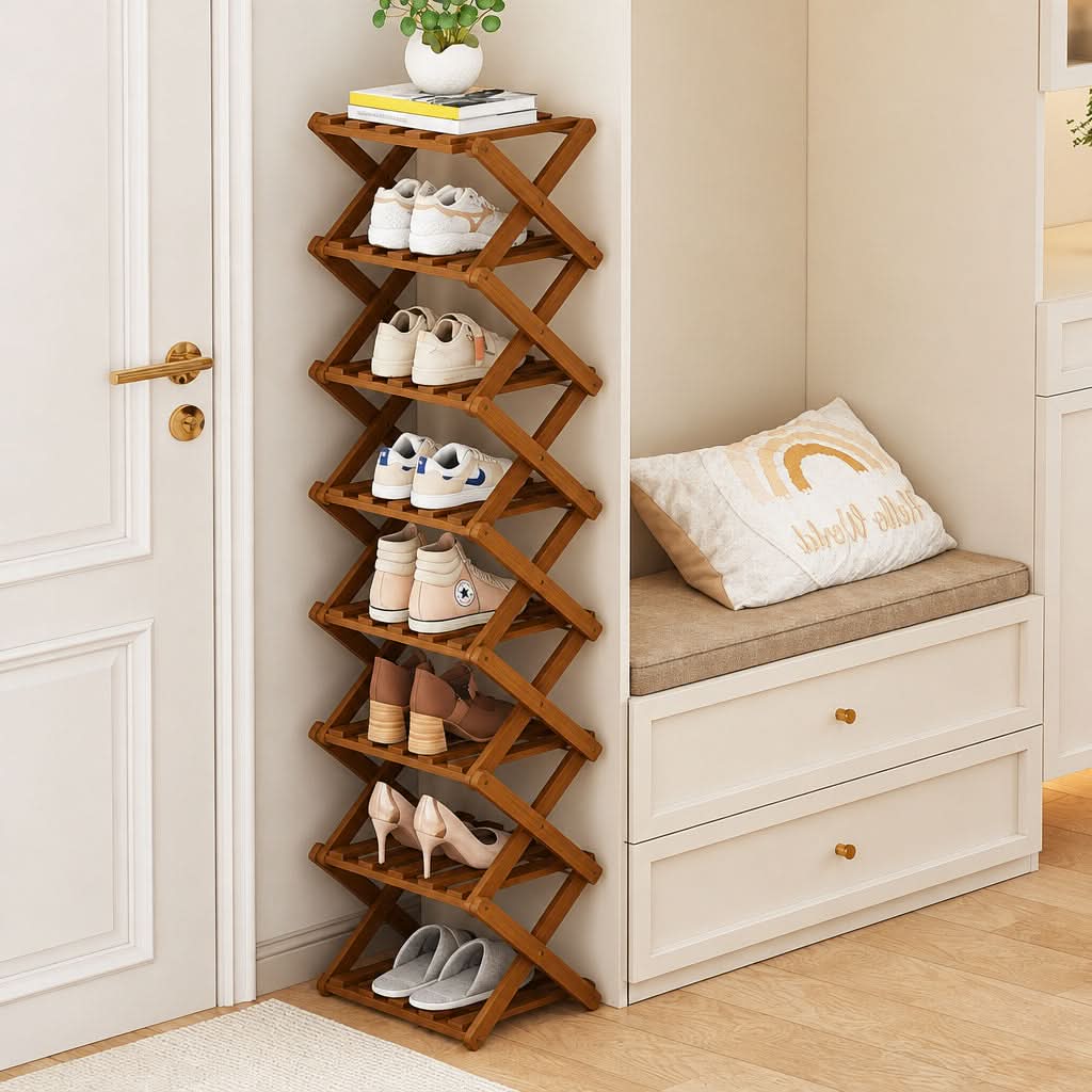 Shoe Rack Bamboo Foldable Tiered Storage No Assembly Required