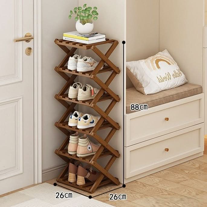 Shoe Rack Bamboo Foldable Tiered Storage No Assembly Required