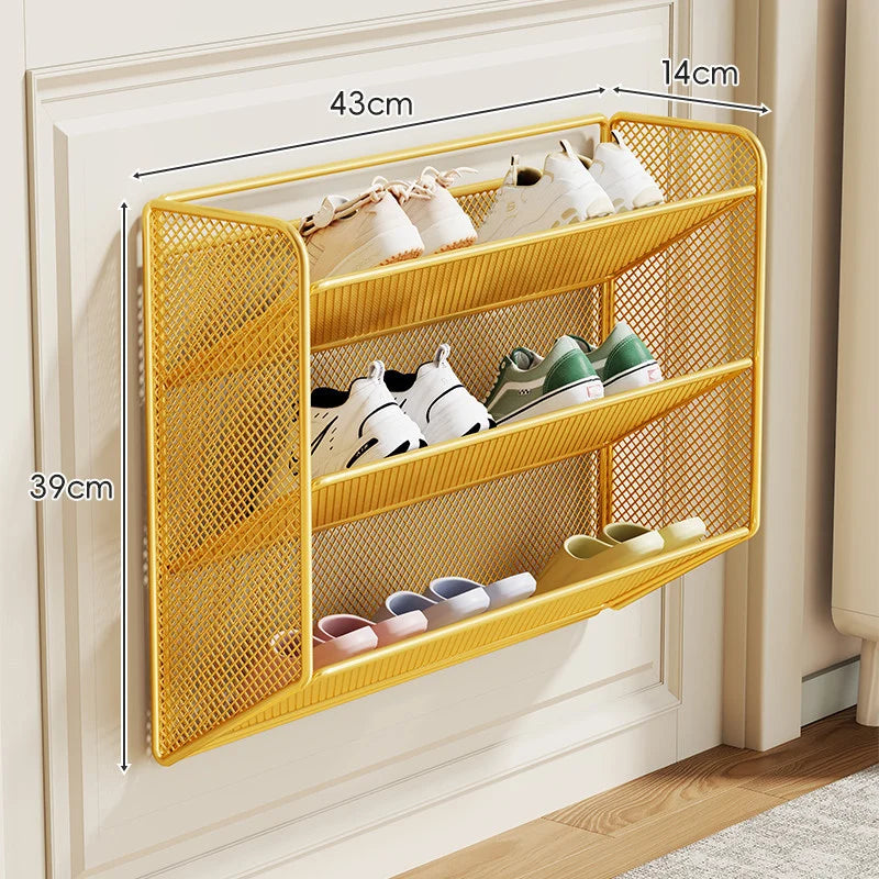 Shoe Rack Wall-Mounted Fold-Down Ventilated Metal Mesh