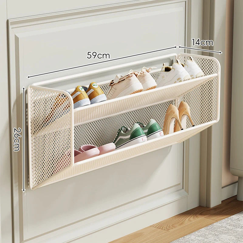 Shoe Rack Wall-Mounted Fold-Down Ventilated Metal Mesh