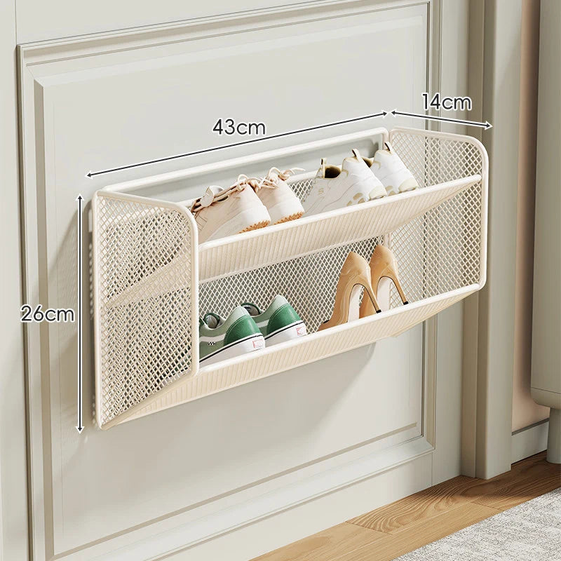 Shoe Rack Wall-Mounted Fold-Down Ventilated Metal Mesh