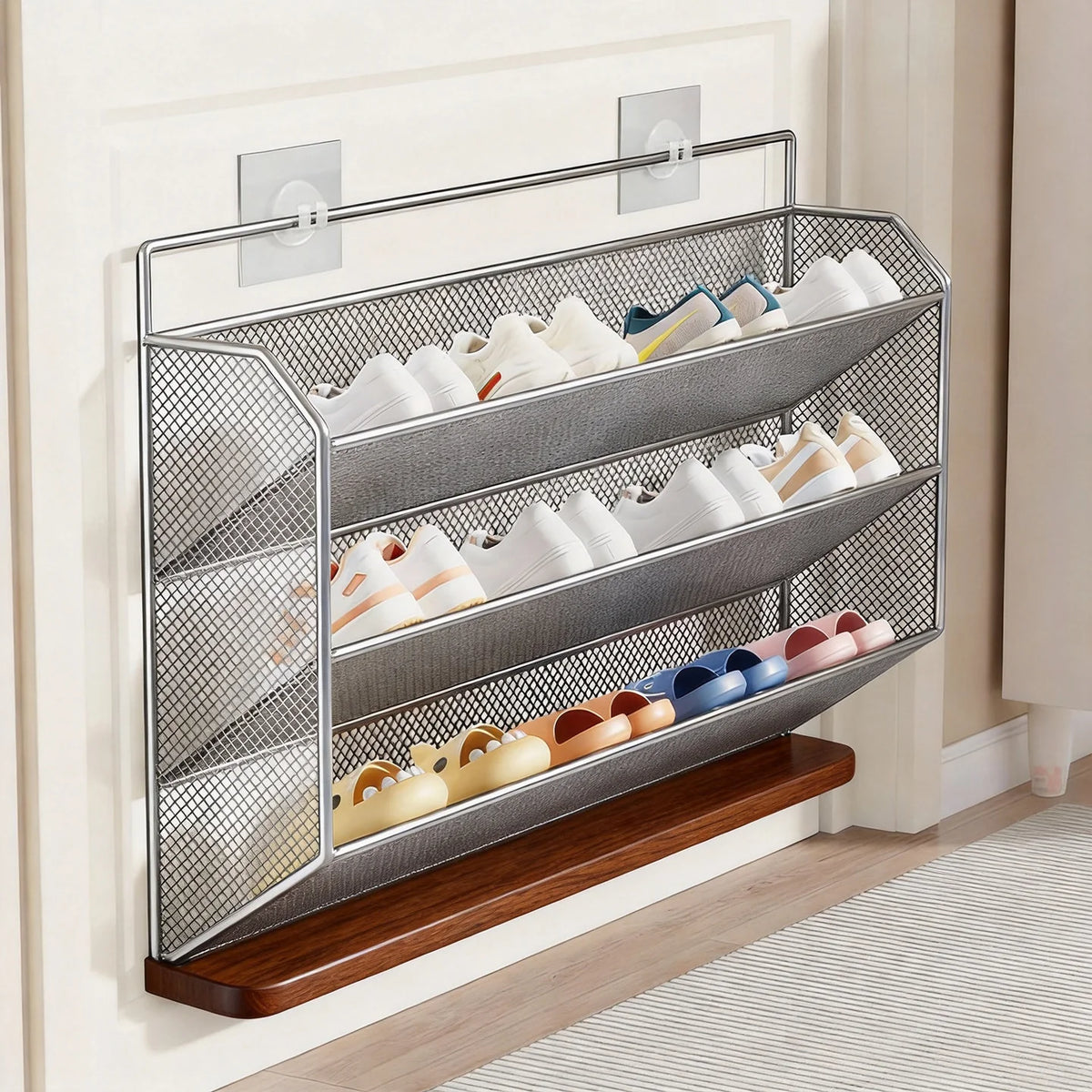 Shoe Rack Wall-Mounted Fold-Down Ventilated Steel Mesh