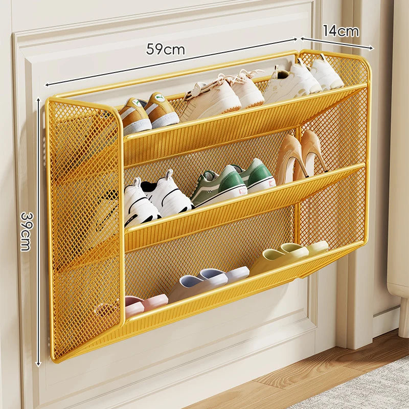 Shoe Rack Wall-Mounted Fold-Down Ventilated Steel Mesh