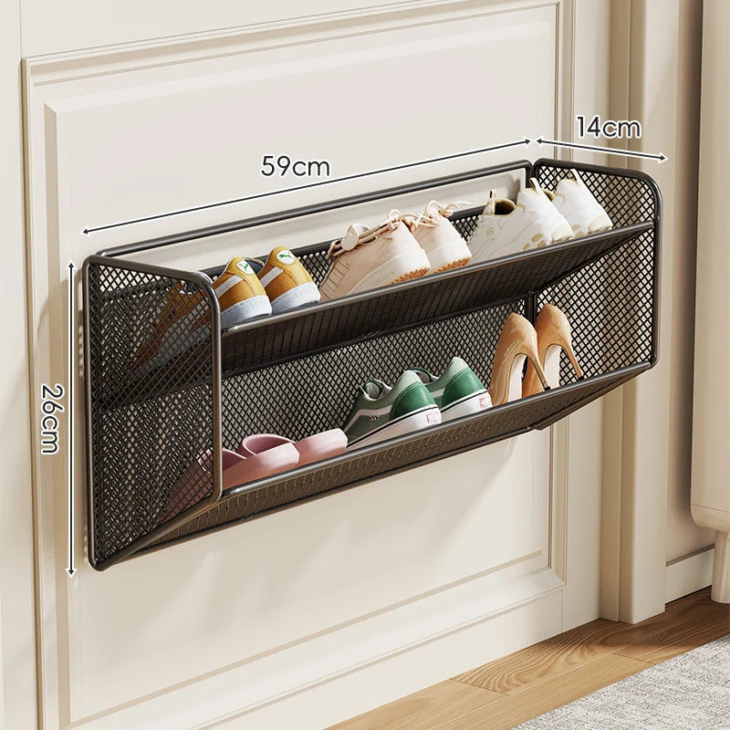 Shoe Rack Wall-Mounted Fold-Down Ventilated Steel Mesh