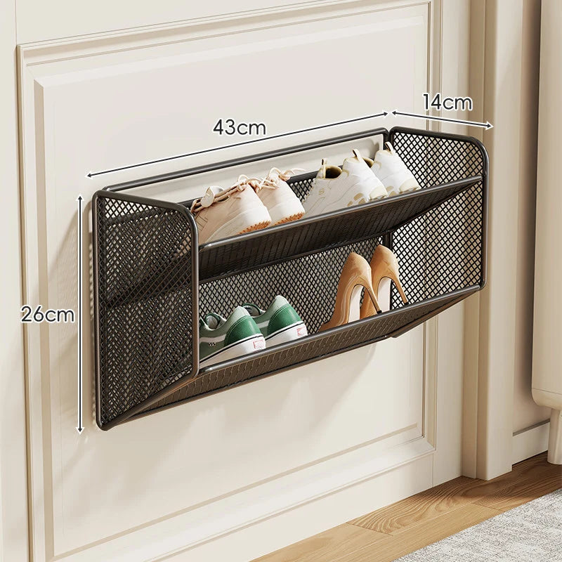 Shoe Rack Wall-Mounted Fold-Down Ventilated Steel Mesh