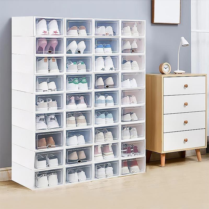 Shoe Storage Box Clear Stackable 120° Folding Door