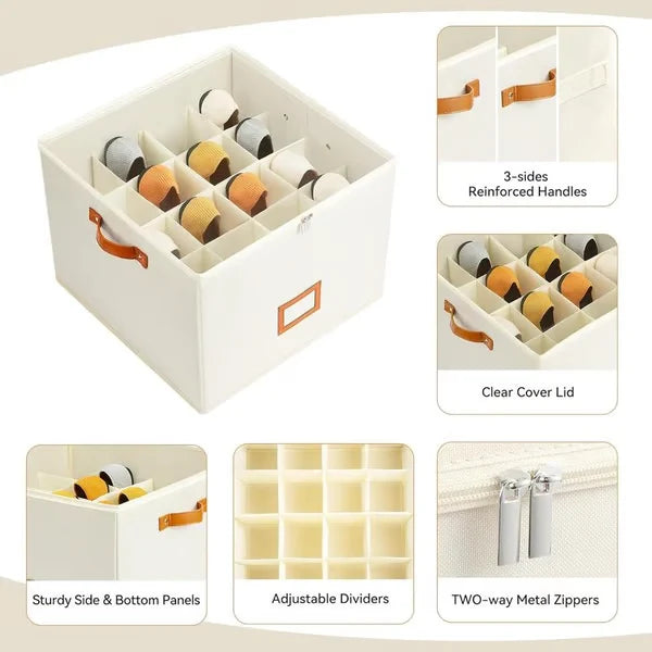 Shoe Storage Box Collapsible 16 Compartments Dust-Resistant Clear Lid