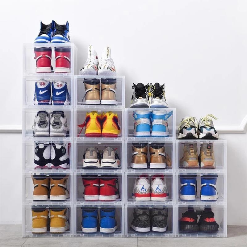 Shoe Storage Box Drop-Front Stackable Clear