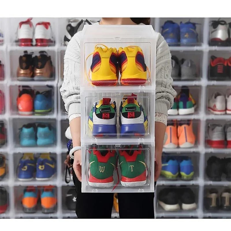 Shoe Storage Box Drop-Front Stackable Clear