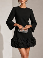 Short Dress 3D Floral Hem Flared Long Sleeves