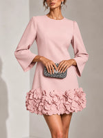 Short Dress 3D Floral Hem Flared Long Sleeves