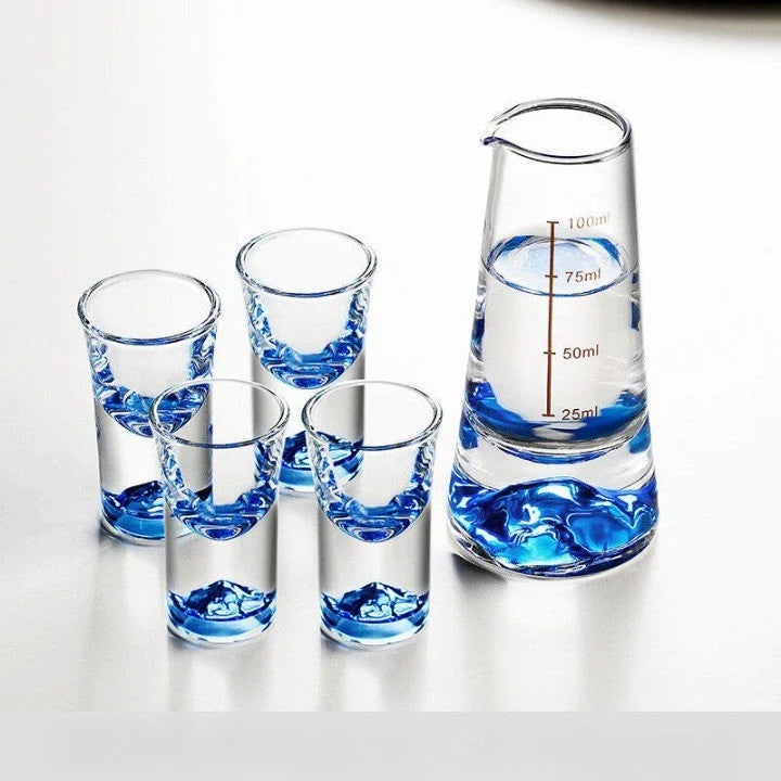Shot Glass Set Lead-Free Mountain Design With Pourer
