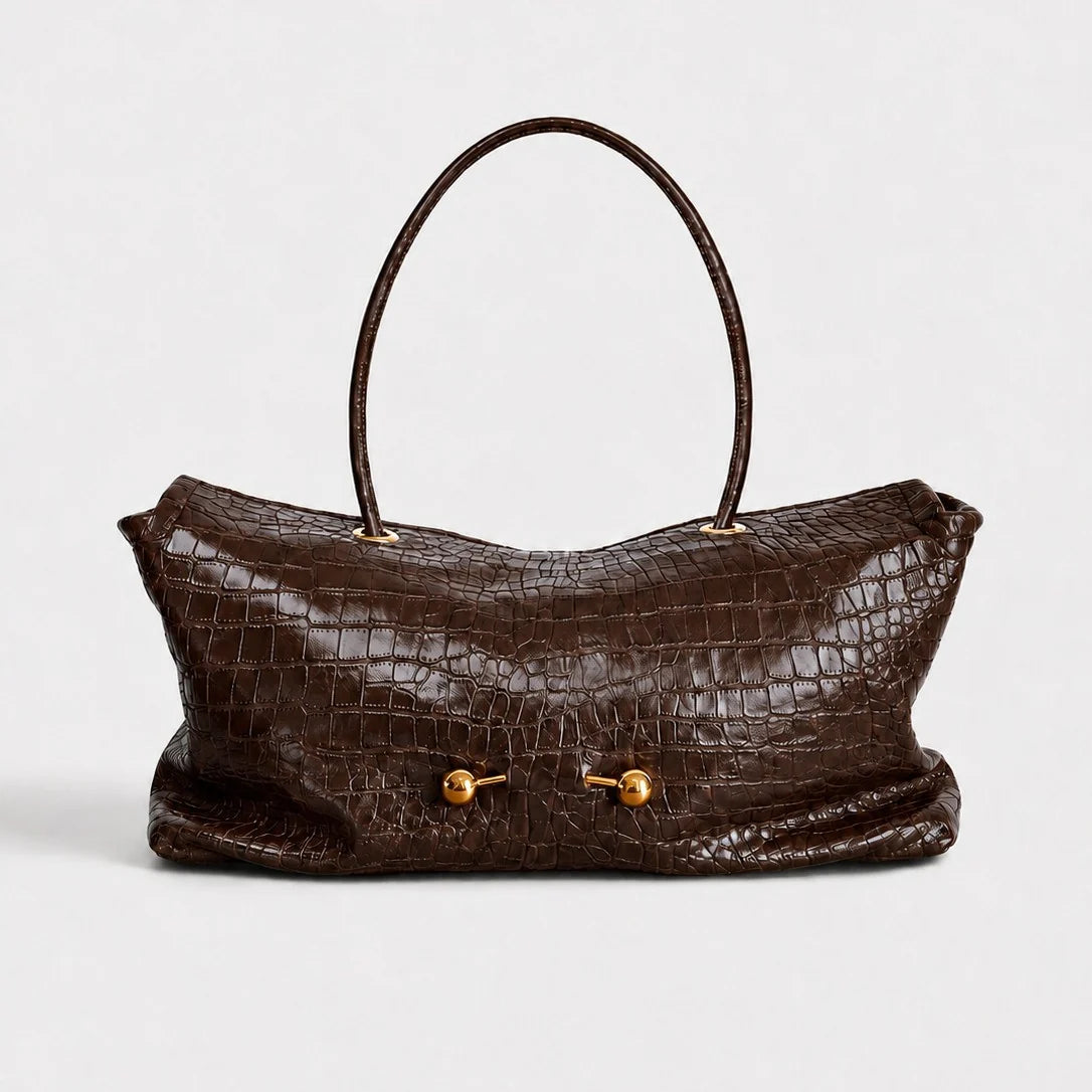 Shoulder Bag Croc-Textured Vegan Leather Spacious Interior